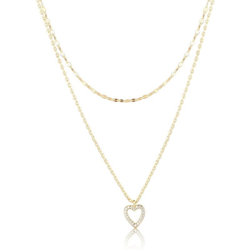 JVD Pozlátený dvojitý náhrdelník Srdce so zirkónmi SVLN0637X61GO45 66582343