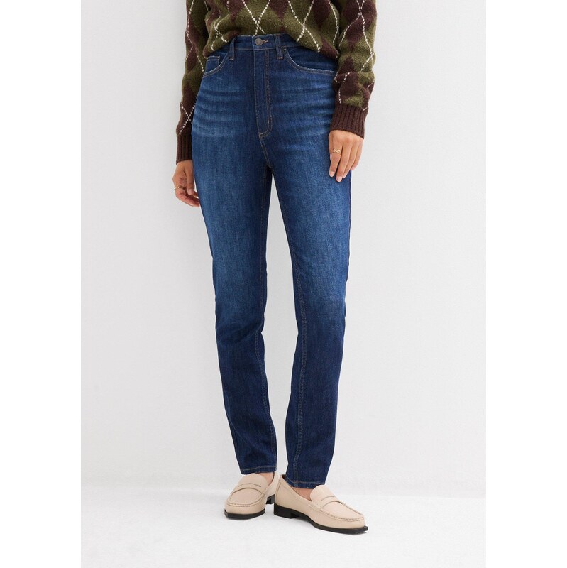 bonprix Skinny džínsy, vysoký pás, Cropped, farba modrá 65262550