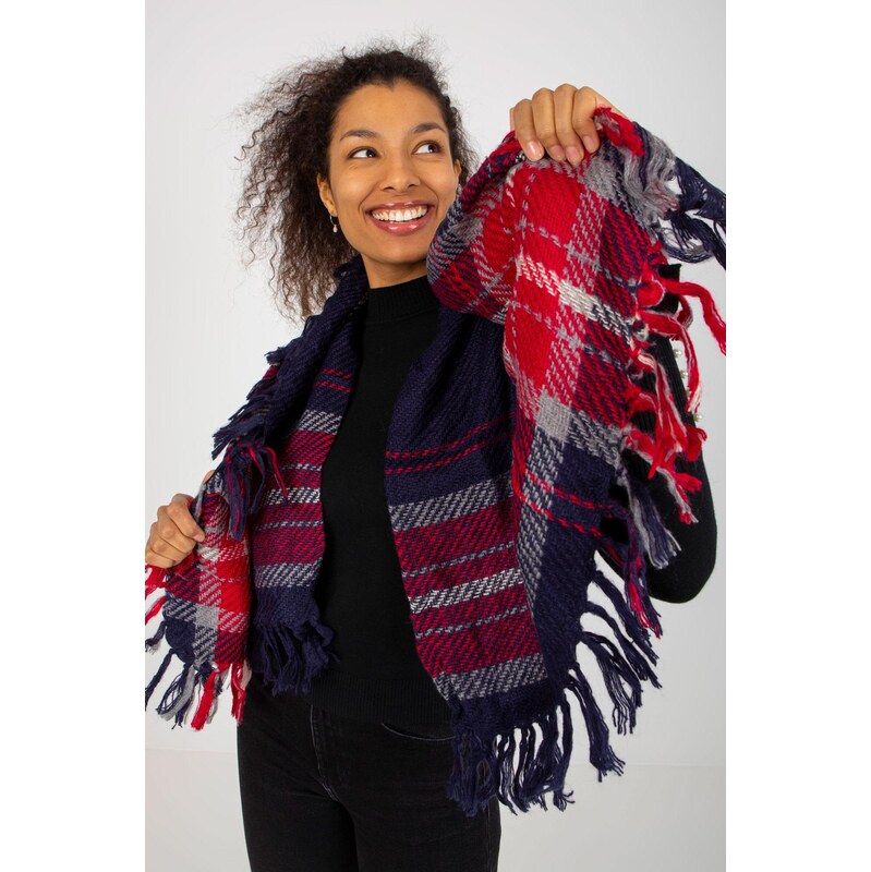MladaModa Károvaný šál so strapcami model 501157 farba námornícka 65842709