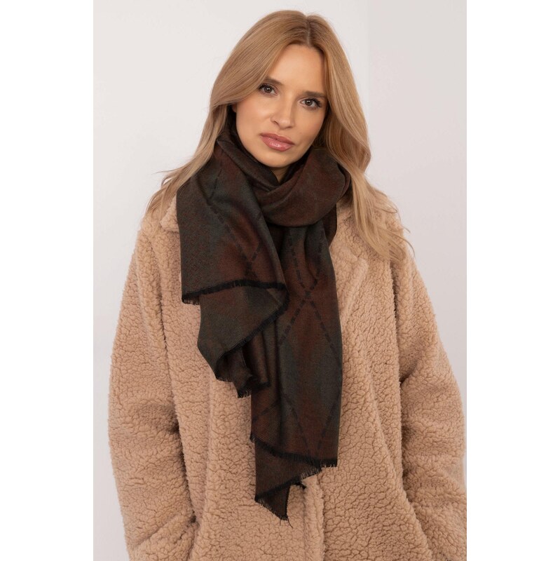 MladaModa Dámsky šál s diamantovým vzorom model 30182 farba khaki 65842726