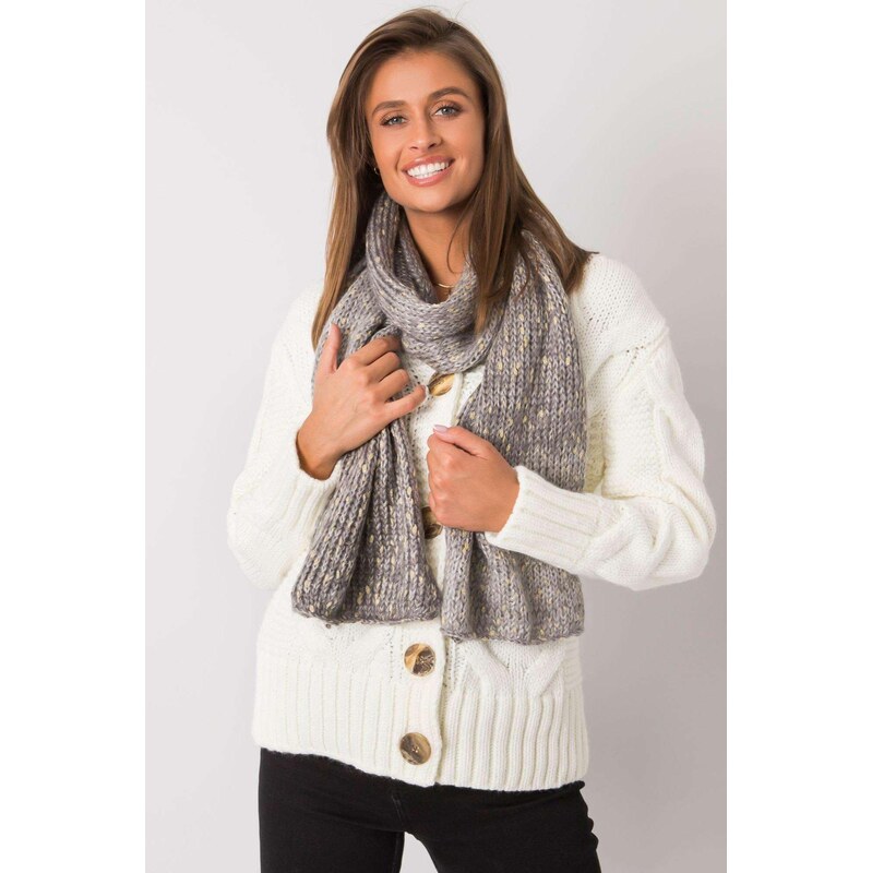 MladaModa Úpletový dámsky šál so zlatou nitkou model 40723 šedý 65842735