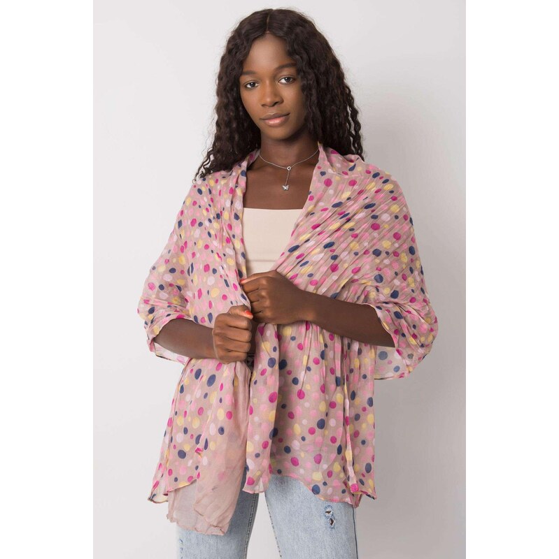 MladaModa Bodkovaná viskózová šatka model CH2114 béžová 65842771