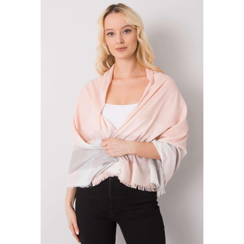 MladaModa Károvaná viskózová šatka model 16045 pudrovo ružová 65842766