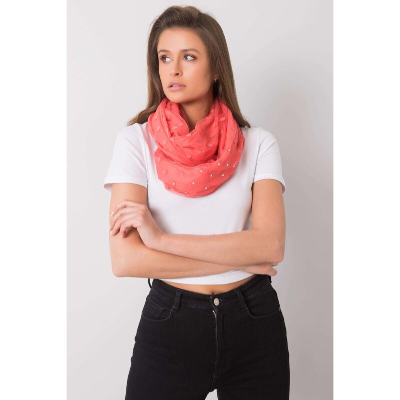 MladaModa Bodkovaná šatka s kamienkami model 72965 koralová 65842817