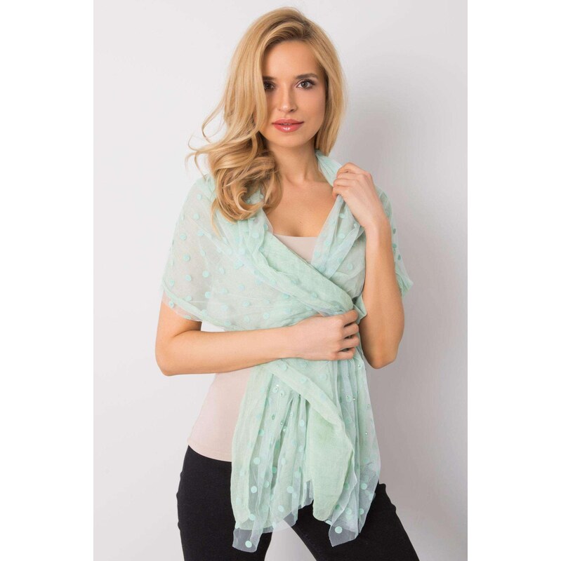 MladaModa Bodkovaná šatka s kamienkami model 72965 svetlá mentolová 65842820