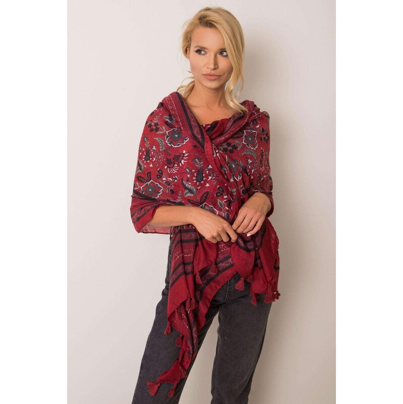 MladaModa Viskózová šatka s rastlinnými vzormi model 08209 bordová 65842822