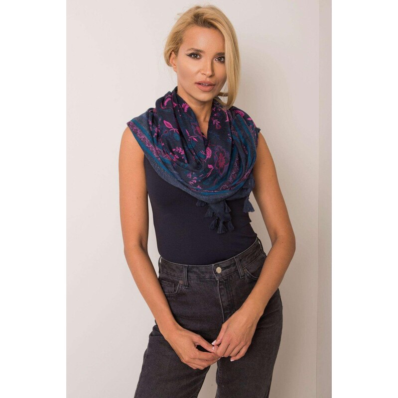 MladaModa Viskózová šatka s rastlinnými vzormi model 08209 námornícka 65842825