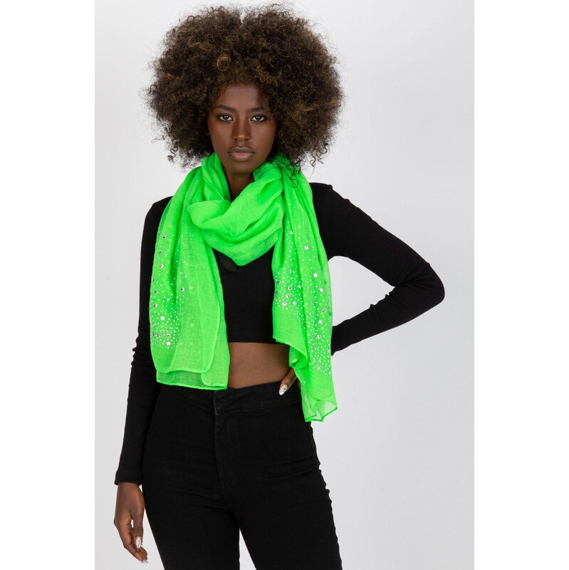 MladaModa Viskózová šatka s aplikáciou z kamienkov model 12813 neónovo 65842837