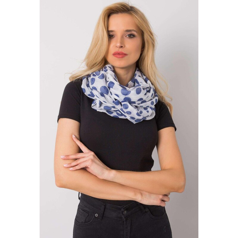 MladaModa Bodkovaná viskózová šatka model 10097 biela+námornícka modrá 65842844