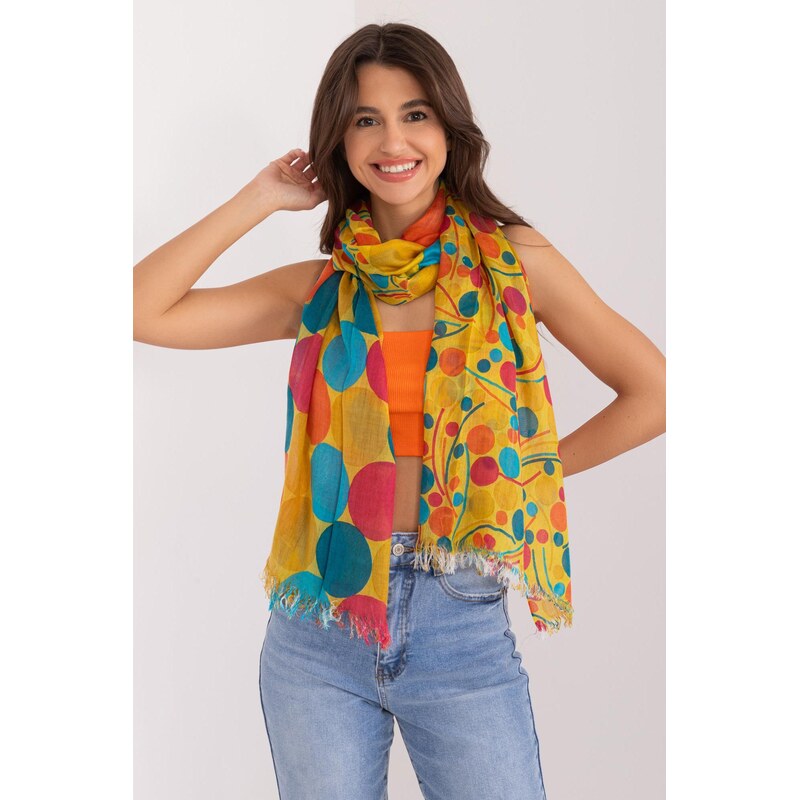 MladaModa Vzorovaná bavlnená šatka so strapcami model 400527 žltá 65842858