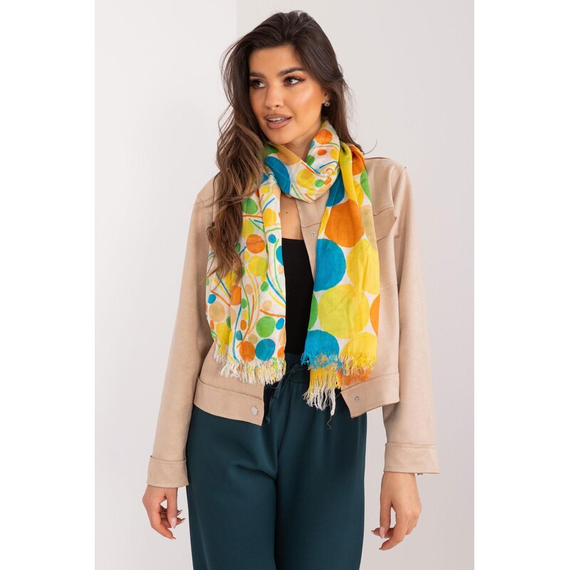 MladaModa Vzorovaná bavlnená šatka so strapcami model 400527 biela 65842857