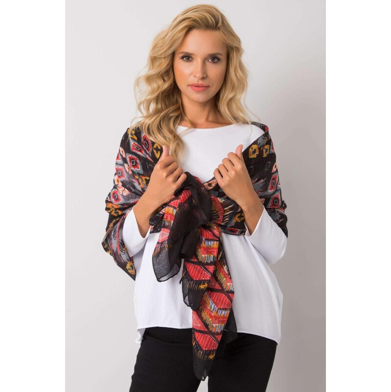 MladaModa Vzorovaná viskózová šatka model 106008 čierna+červená 65842883