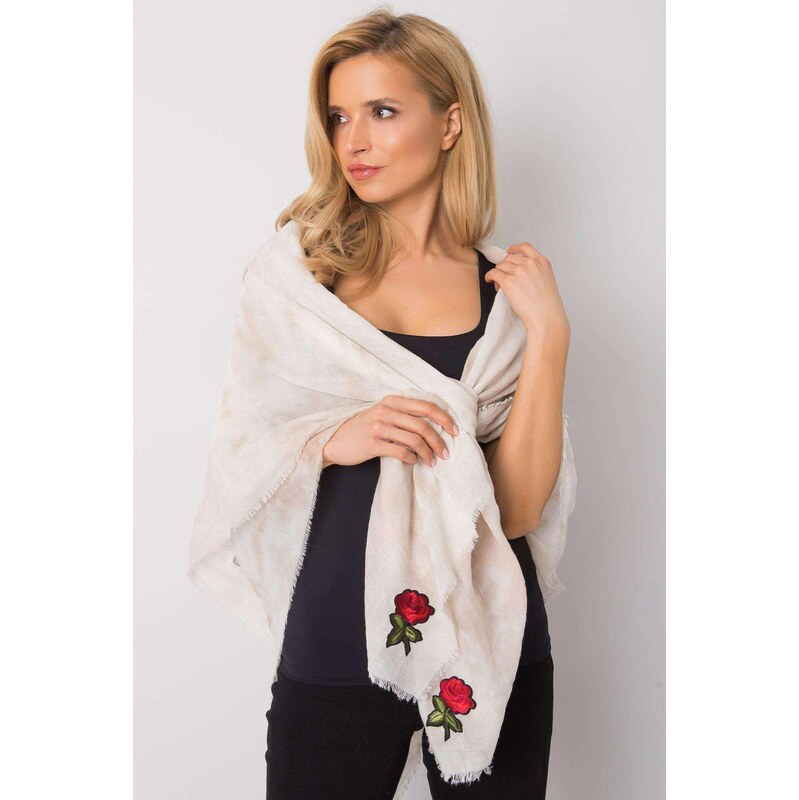 MladaModa Viskózová šatka s nášivkami model CH114 svetlá béžová 65842909