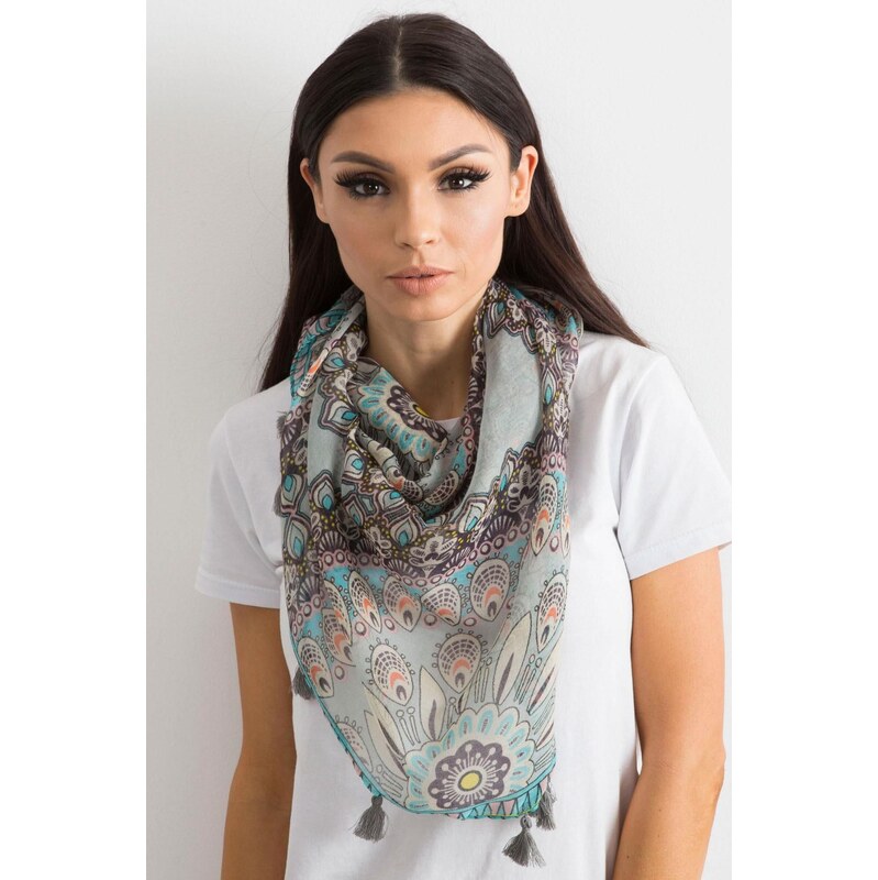 MladaModa Dámska šatka s etnickým vzorom a strapcami model CH7133 šedá 65842904