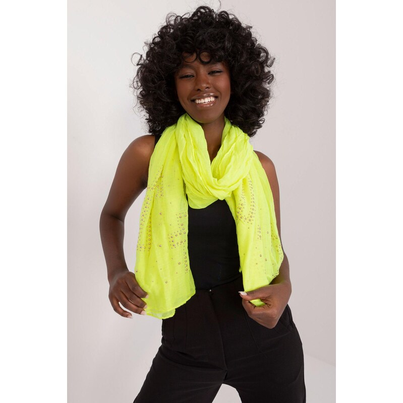 MladaModa Viskózová šatka s aplikáciou model 33628 neónovo žltá 65842915
