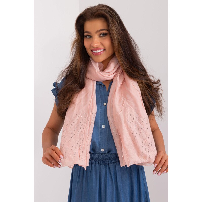 MladaModa Viskózová šatka s kamienkami model 16545 pudrovo ružová 65842927