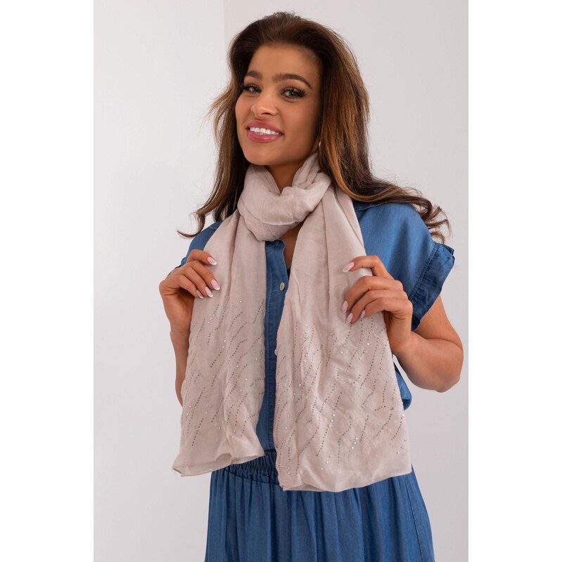 MladaModa Viskózová šatka s kamienkami model 16545 béžová 65842925