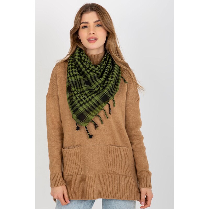 MladaModa Šatka arafatka so strapcami model CHFT37 farba khaki 65842966