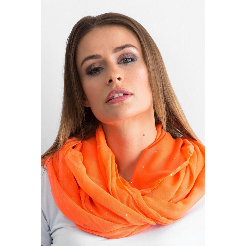 MladaModa Viskózová šatka s kamienkami model 55534 neónovo oranžová 65843027