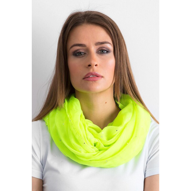 MladaModa Viskózová šatka s kamienkami model 55534 neónovo žltá 65843029