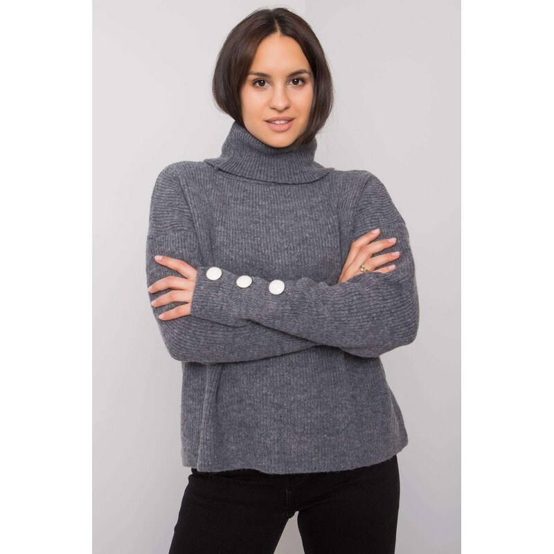 MladaModa Rolákový sveter Emrie grafitový 65849610