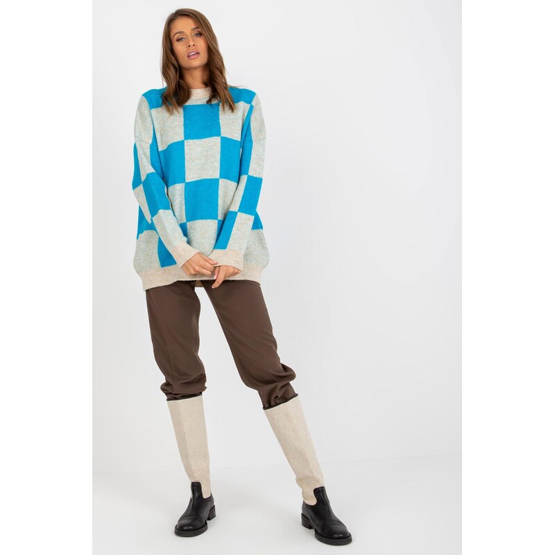 MladaModa Oversize sveter so šachovnicovým vzorom model 40231 65849646