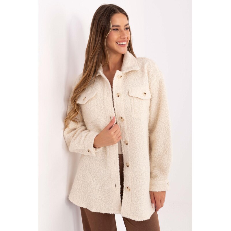 MladaModa Košeľová boucle bunda zo zapínaním na gombíky model 70985 65849675