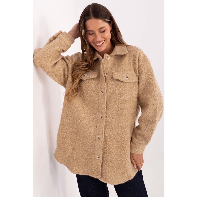 MladaModa Košeľová boucle bunda zo zapínaním na gombíky model 70985 65849676