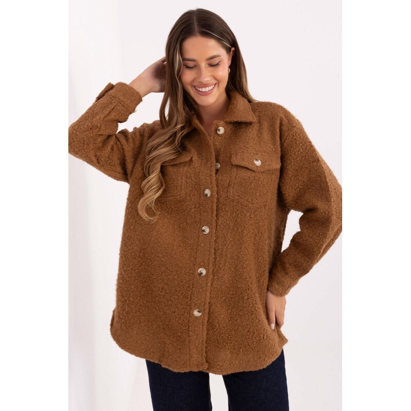 MladaModa Košeľová boucle bunda zo zapínaním na gombíky model 70985 65849677