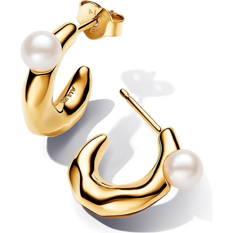 Pandora Pozlátené kruhové náušnice s pravou perlou Essence Shine 66590059