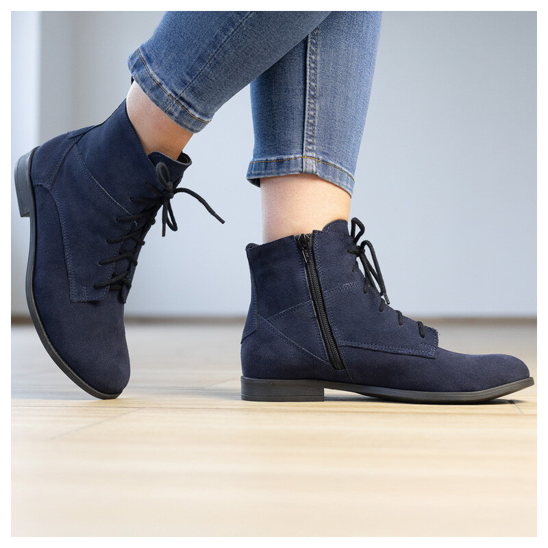 BUTDAM Granatové kožené semišové šnurovacie čižmy NAOMI 65855046