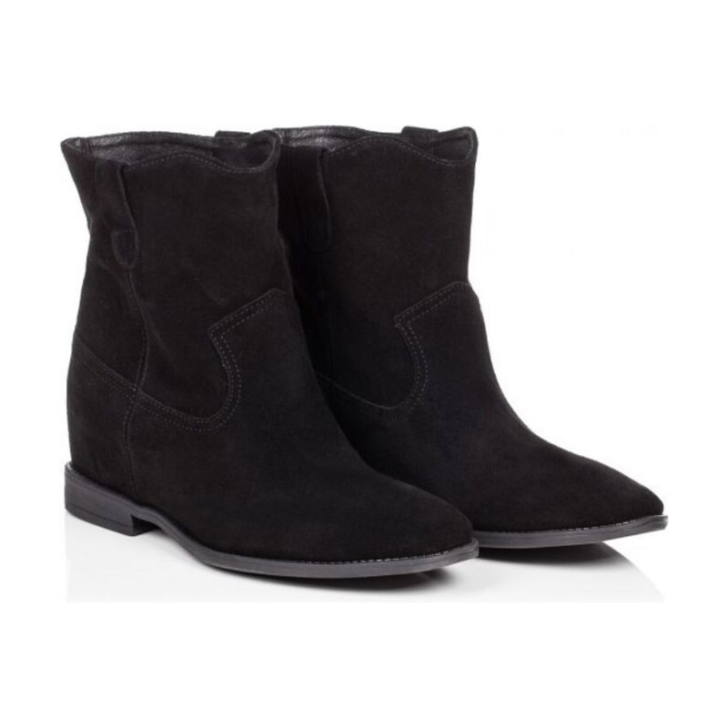 Členkové čierne kožené semišové čižmy na kline BUTDAM ADELA 65855051