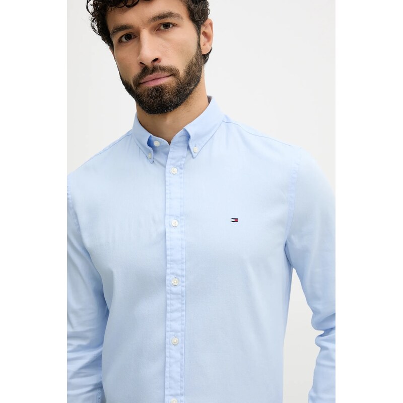 Košeľa Tommy Hilfiger modrá farba, slim, s golierom button-down, MW0MW40458