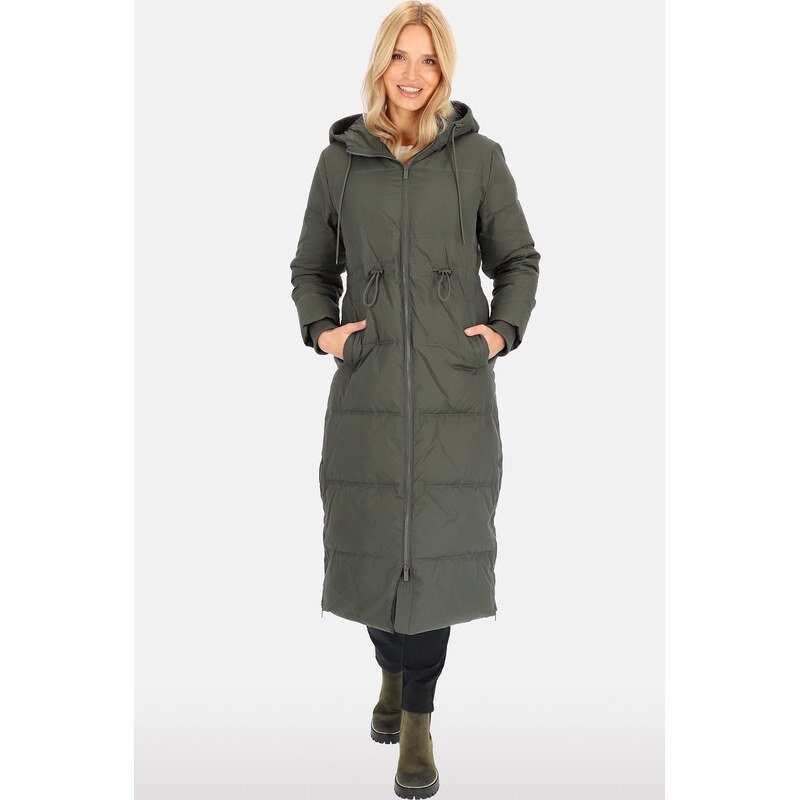 Perso Khaki dámska dlhá páperová bunda s prešívaním BLH 241008 FX - 65860581