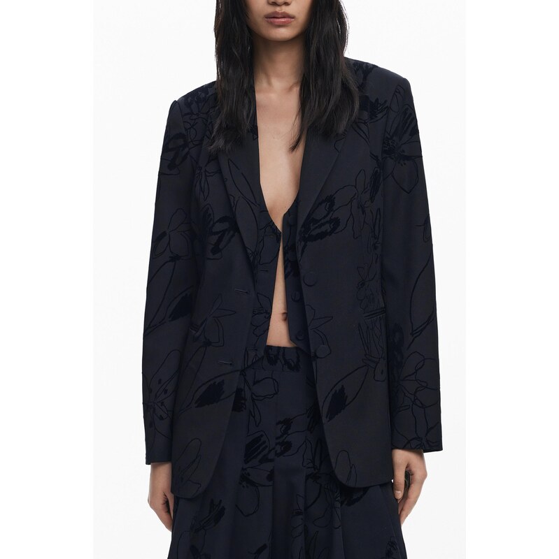 DESIGUAL Dámske čierne sako s kvetinovým vzorom 65863305