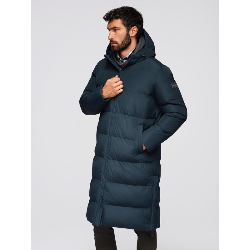 Ombre Classic mens long hooded jacket - navy blue 65911376