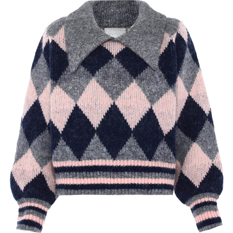 Jalene Sveter námornícka modrá / sivá melírovaná / svetloružová 65868809