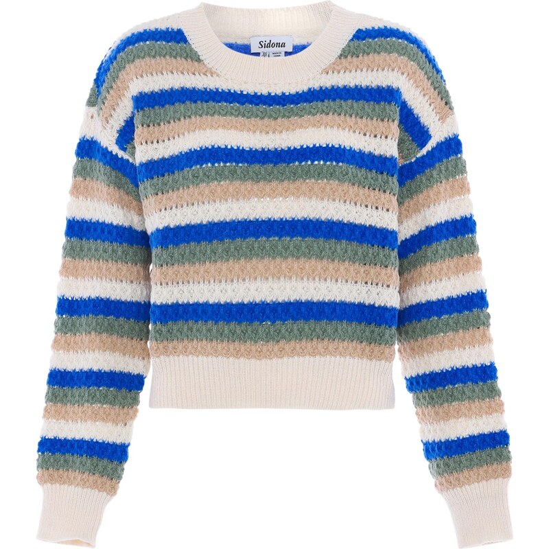 Sidona Sveter farba ťavej srsti / modrá / nefritová / šedobiela 65869078