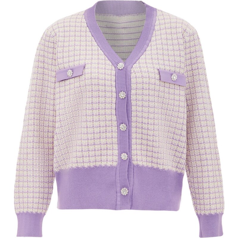 NAEMI Kardigán zlatá / fialová / biela 65869498