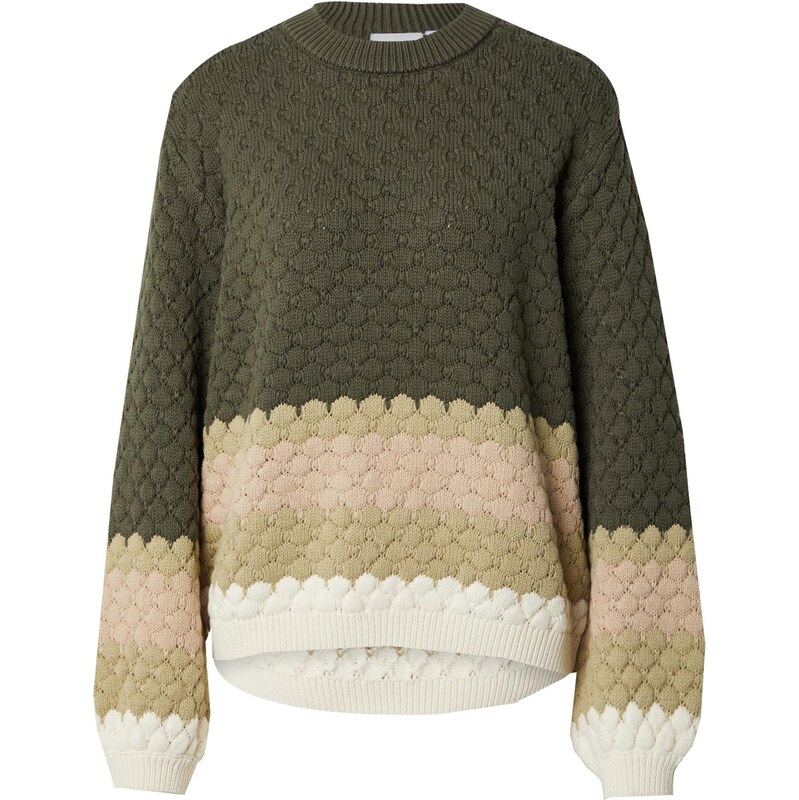 VILA Sveter VITANNA piesková / tmavozelená / ružová / biela 65886250