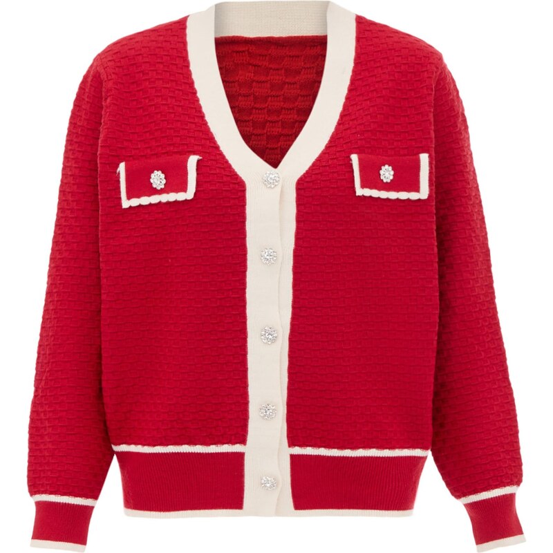 carato Kardigán krvavo červená / biela ako vlna 65870149