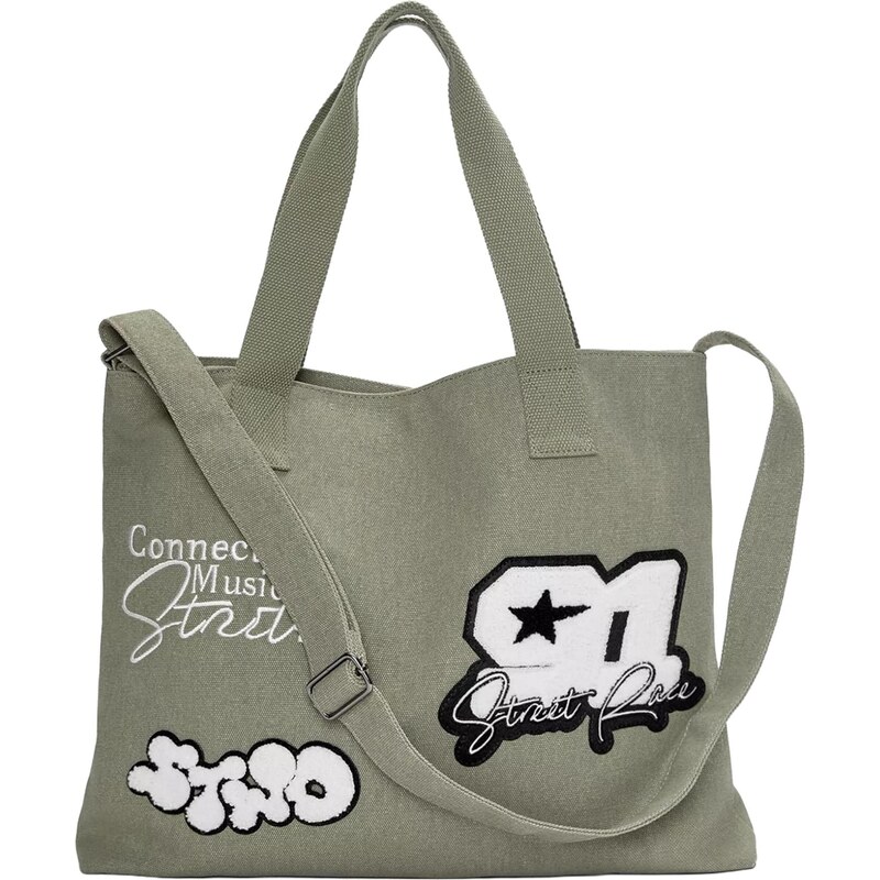 Pull&Bear Shopper pastelovo zelená / čierna / biela 66057168