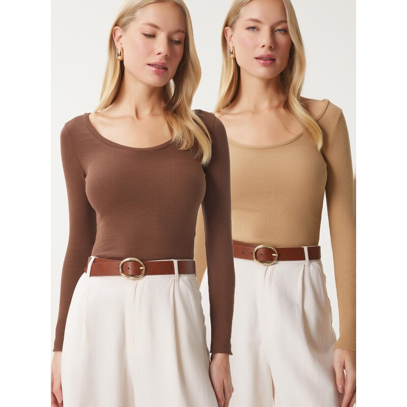 Happiness İstanbul Tričko hnedá / kapučíno 66009849