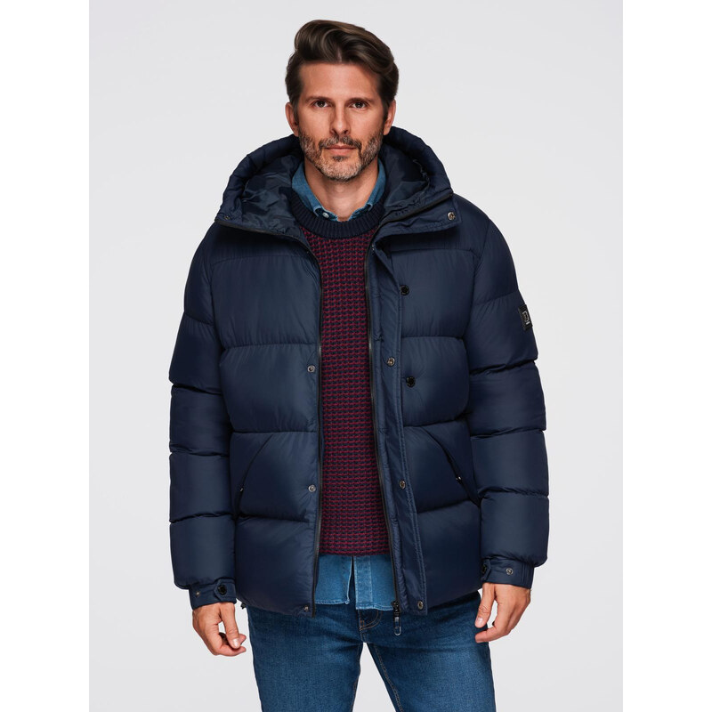 Ombre Mens quilted jacket with high zipped hood - navy blue 65916814