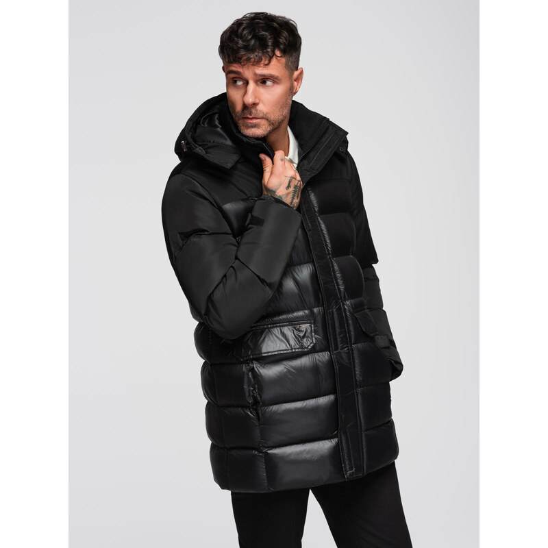 Ombre Mens quilted jacket with high collar and hood - black 65930556