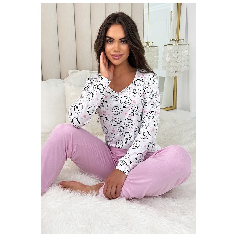 Donna Bavlnené pyžamo Sheep long bielo-ružové 66030011