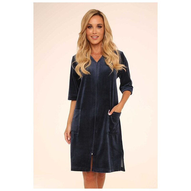 De Lafense Velúrový župan na zips Sartarela tmavomodrý 66060721