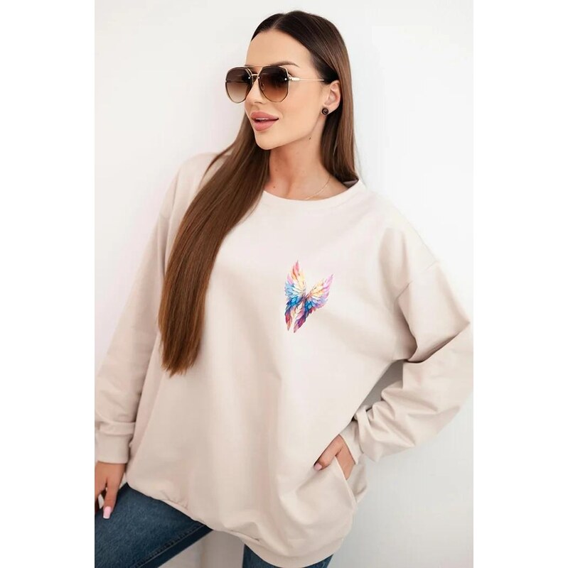 MladaModa Bavlnená oversize mikina s potlačou farebných krídel na 65897363