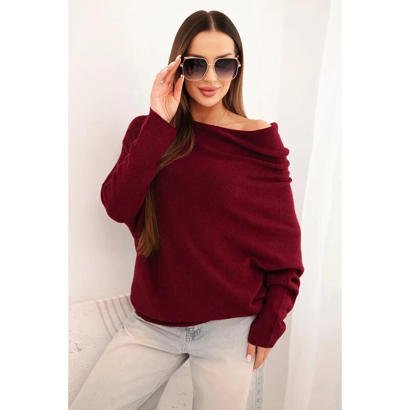 MladaModa Asymetrický sveter s netopierími rukávmi model IT95 tmavý 65897388