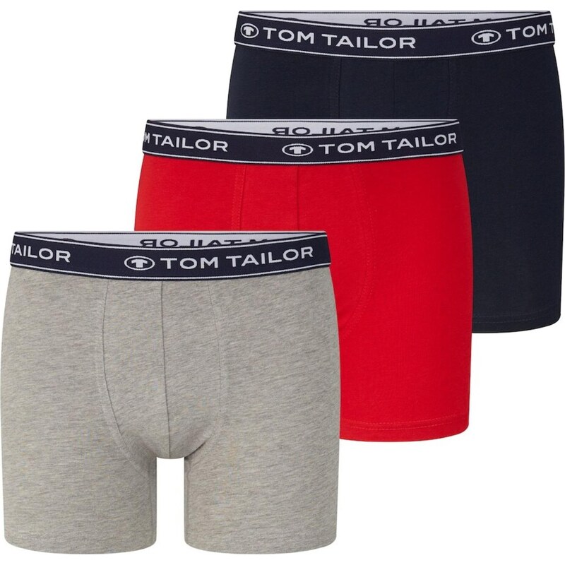 TOM TAILOR Boxerky tmavomodrá / sivá melírovaná / červená / biela 34195532